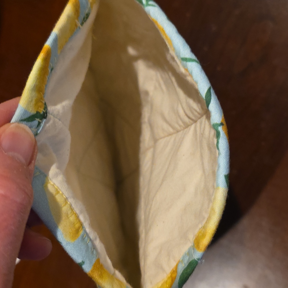 HAND CRAFTED Tortilla Holder UPCYCLED Blue Denim Yellow Lemons 9 Inch - Picture 4 of 5